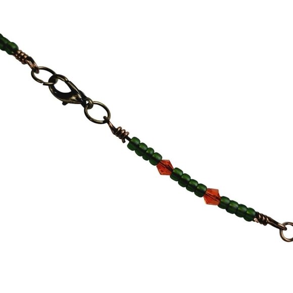 Artisan Army Olive Green Orange Glass Beaded Necklace Tassel Drop Fall Inspired - Picture 6 of 6